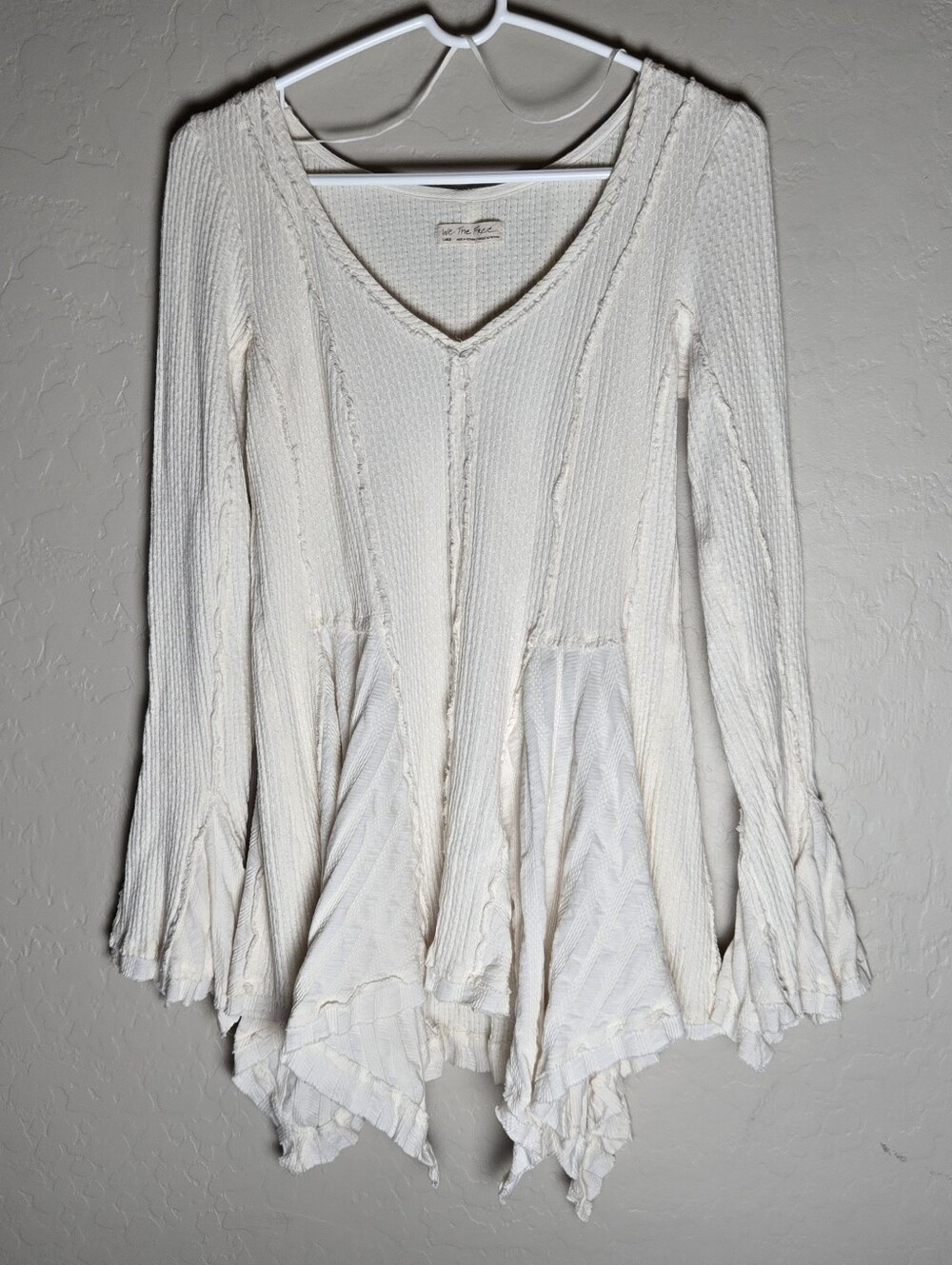 We the Free People Primrose Thermal Top L Ivory Boho Cottage Fairy Neutral